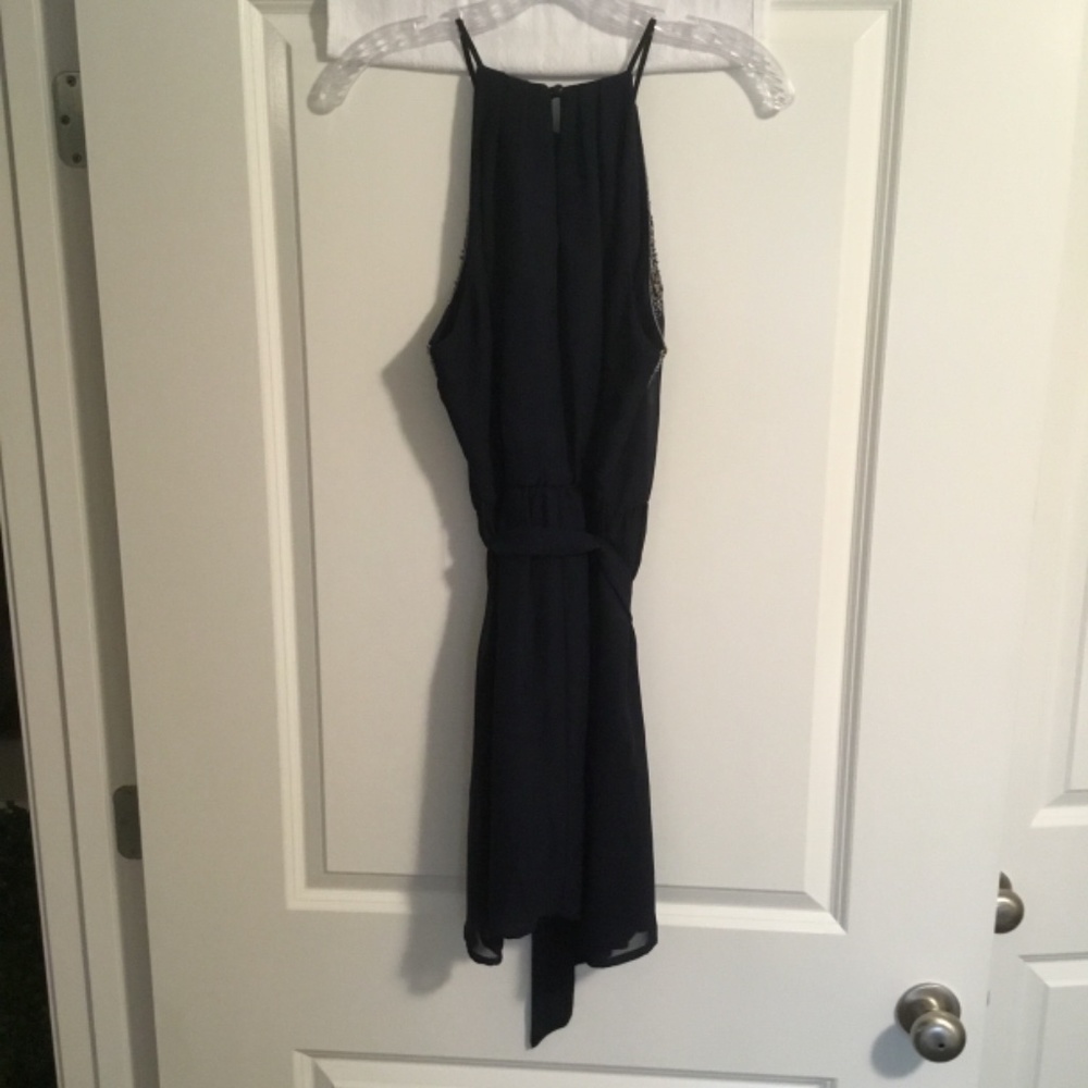 Teeze Me Juniors Embellished Sheer Lined Dress Navy Size 5 - Picture 2 of 4